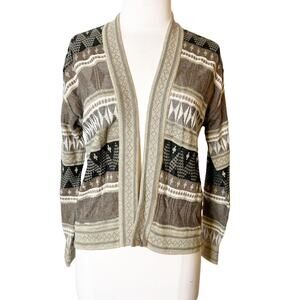 Peruvian connection fair isle open cardigan Aztec southwest sz S